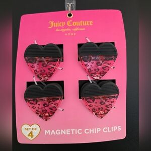 NWT Juicy Couture Pink Leopard Heqrt Print Magnetic Chip Clips - Set Of 4